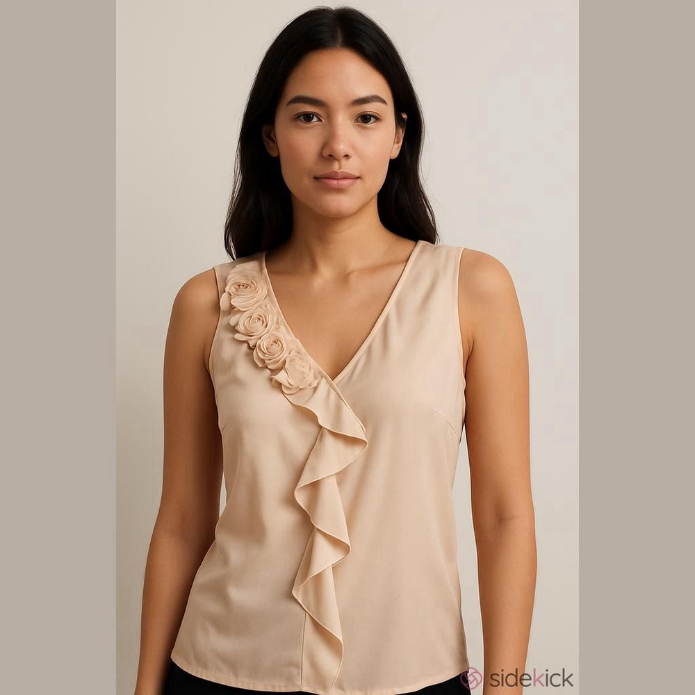 Susan Lewis Sleeveless Ruffle Top Small Champagne Pink